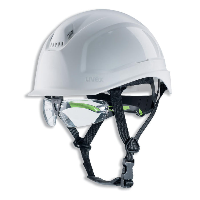 uvex pheos S-KR-IES Schutzhelm weiß mit Kinnriemen und Bügelbrille 9192225