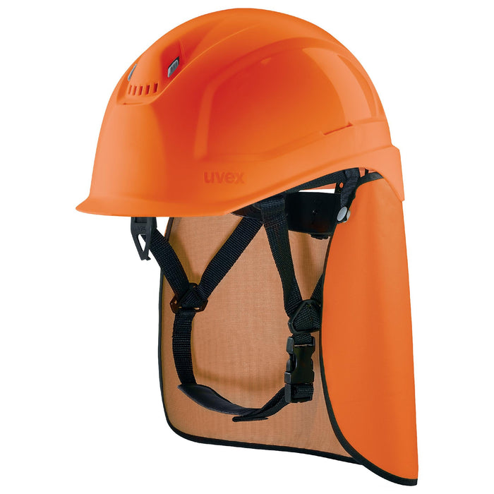 uvex pheos S-KR-IES Schutzhelm orange mit Kinnriemen undNackenschutz orange (ohne Bügelbrille) (BG Set)